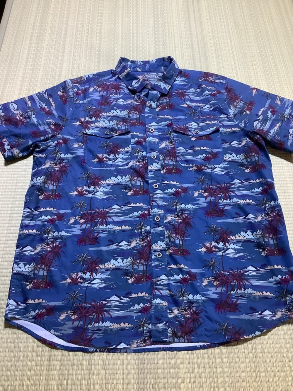 Ariat Tek Fitted Short Sleeve Shirt Blue Western Hawaiian Aloha Palms Large
